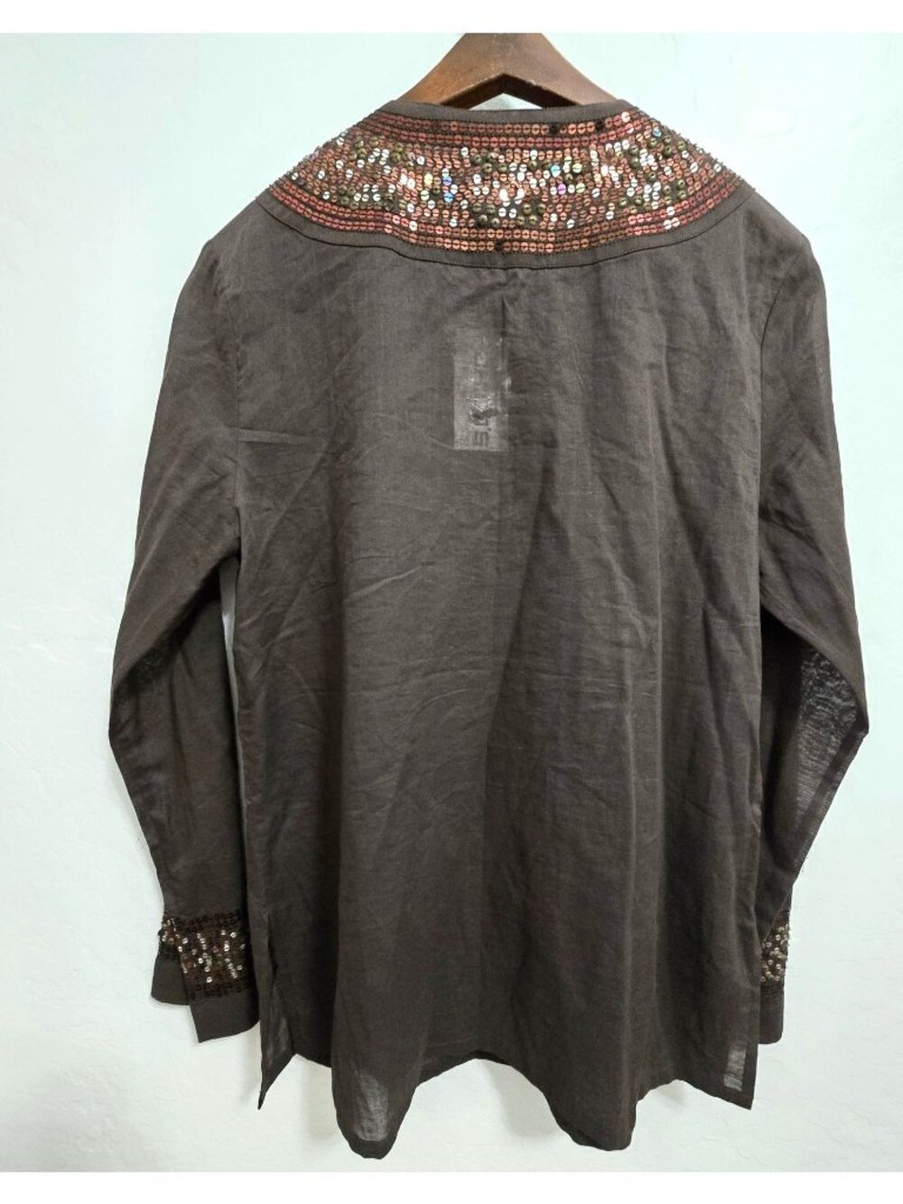 NWT Chicos Size 0 Bronze/Brown Gild Livian Long Sleeve Tunic Sequins 100% Cotton - Picture 5 of 12